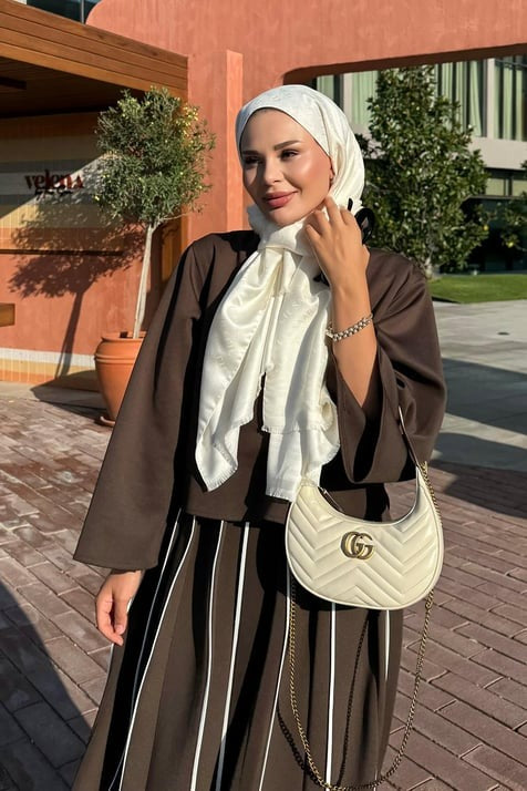 Brown Scuba Skirt Co-Ord with Contrast Piping