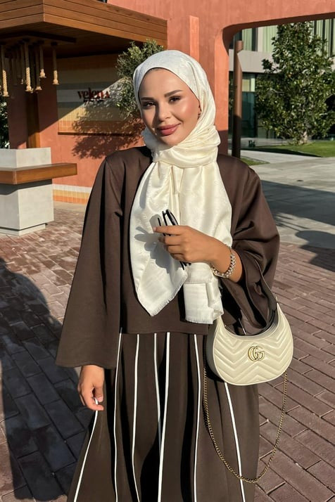 Brown Scuba Skirt Co-Ord with Contrast Piping