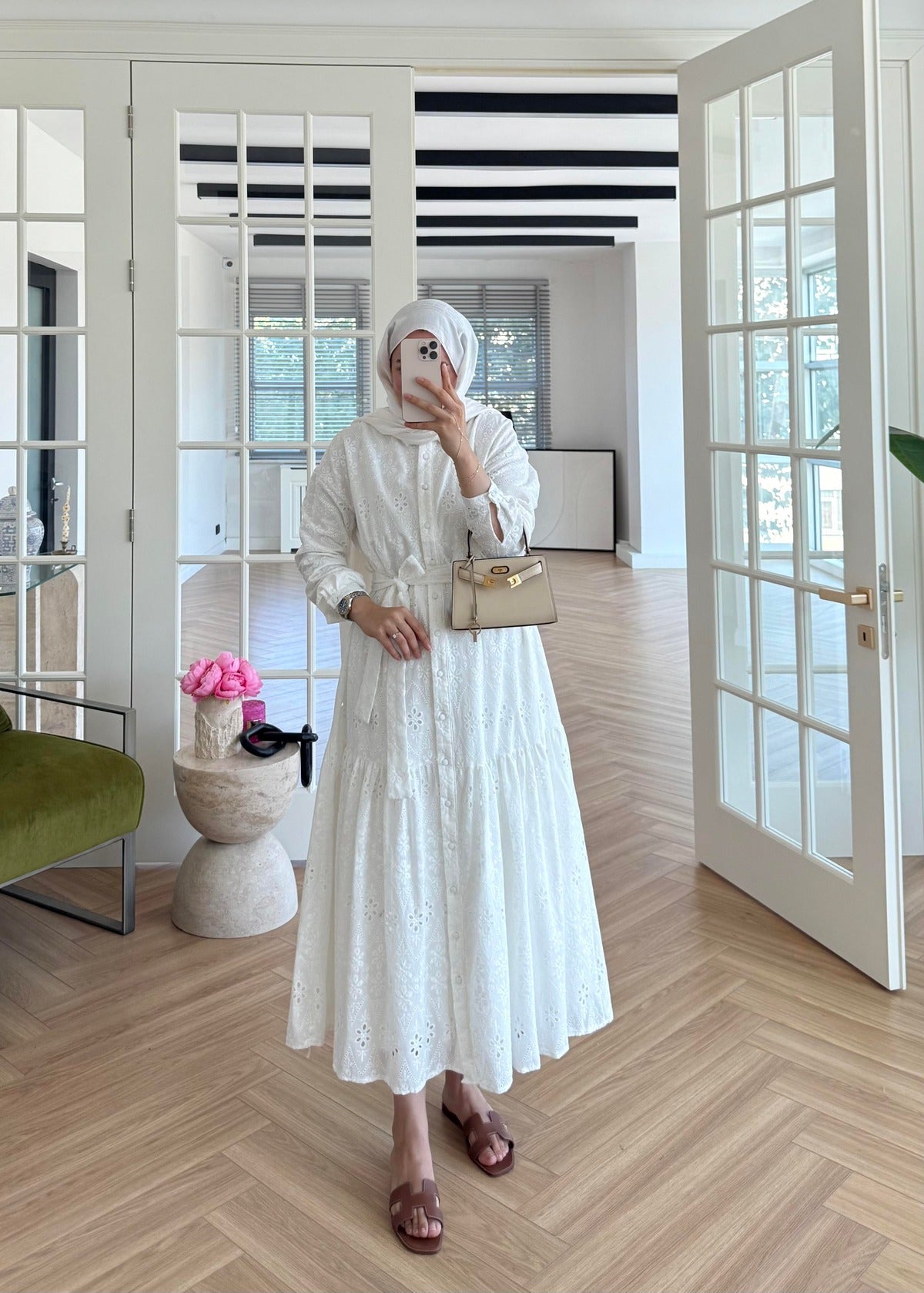 Lace Trim Dress – Ecru