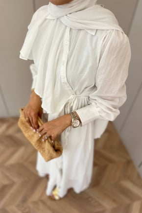 White Cotton Voile Maxi Dress with Ruffle Details