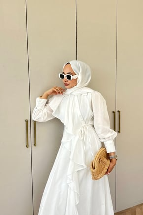 White Cotton Voile Maxi Dress with Ruffle Details