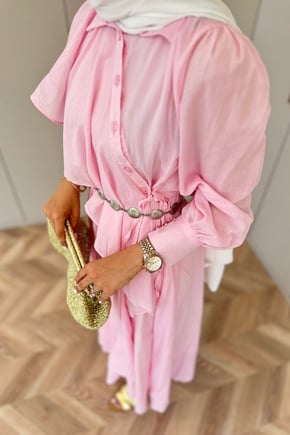 Pink Cotton Voile Maxi Dress with Ruffle Details