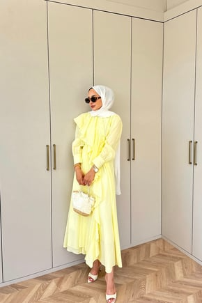 Yellow Cotton Voile Maxi Dress with Ruffle Details