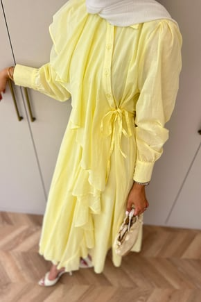 Yellow Cotton Voile Maxi Dress with Ruffle Details