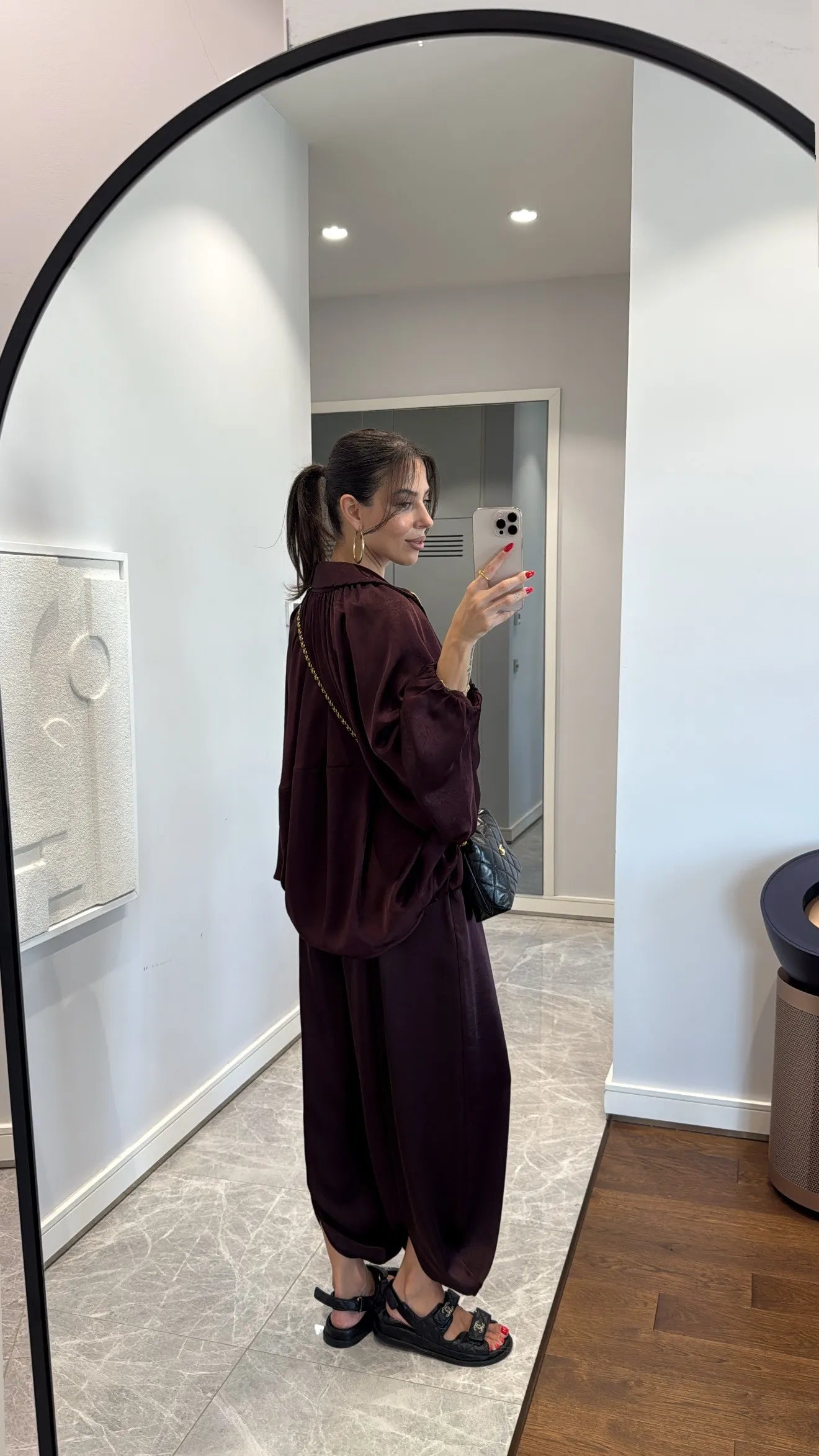 Burgundy Satin Bomber Jacket and Harem Pants Set