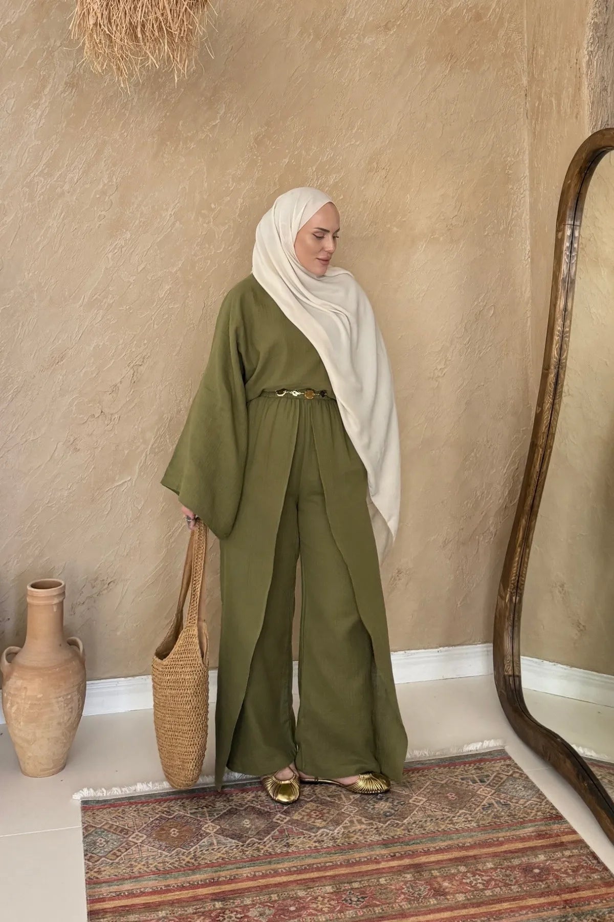 Relaxed Fit Green Muslin Jumpsuit
