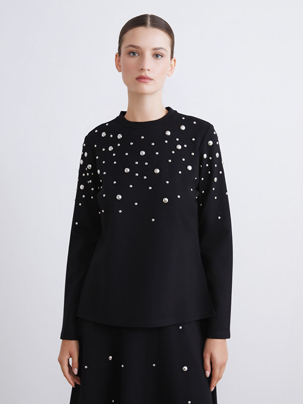 Black Appliqué Sweatshirt Tunic