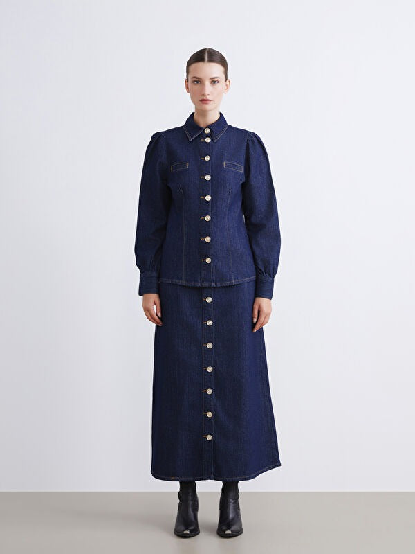 Indigo Shirt-Collar Women’s Denim Jacket