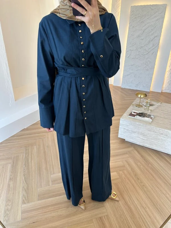Premium Two-Piece Set with Gold Buttons - Navy Blue