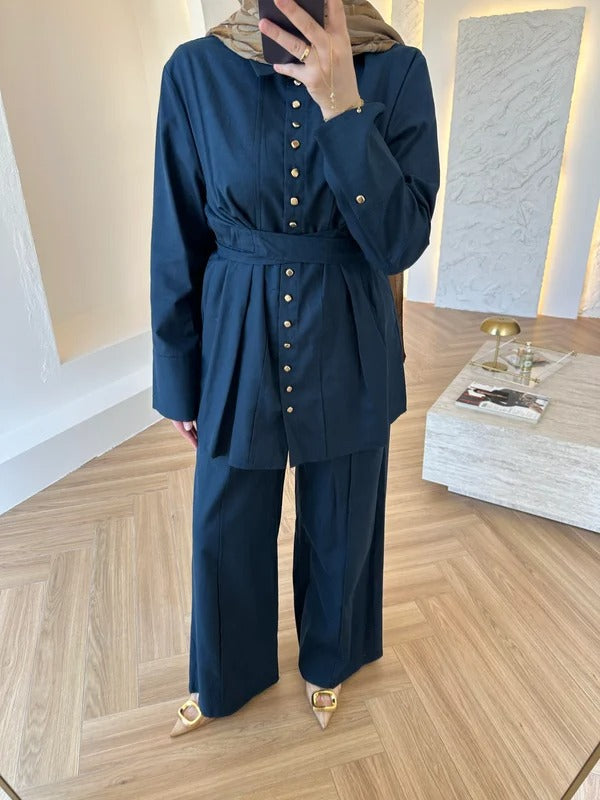 Premium Two-Piece Set with Gold Buttons - Navy Blue