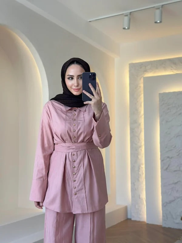 Premium Two-Piece Set with Gold Buttons - Pink