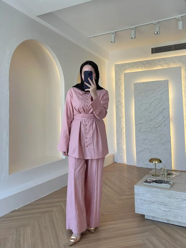 Premium Two-Piece Set with Gold Buttons - Pink