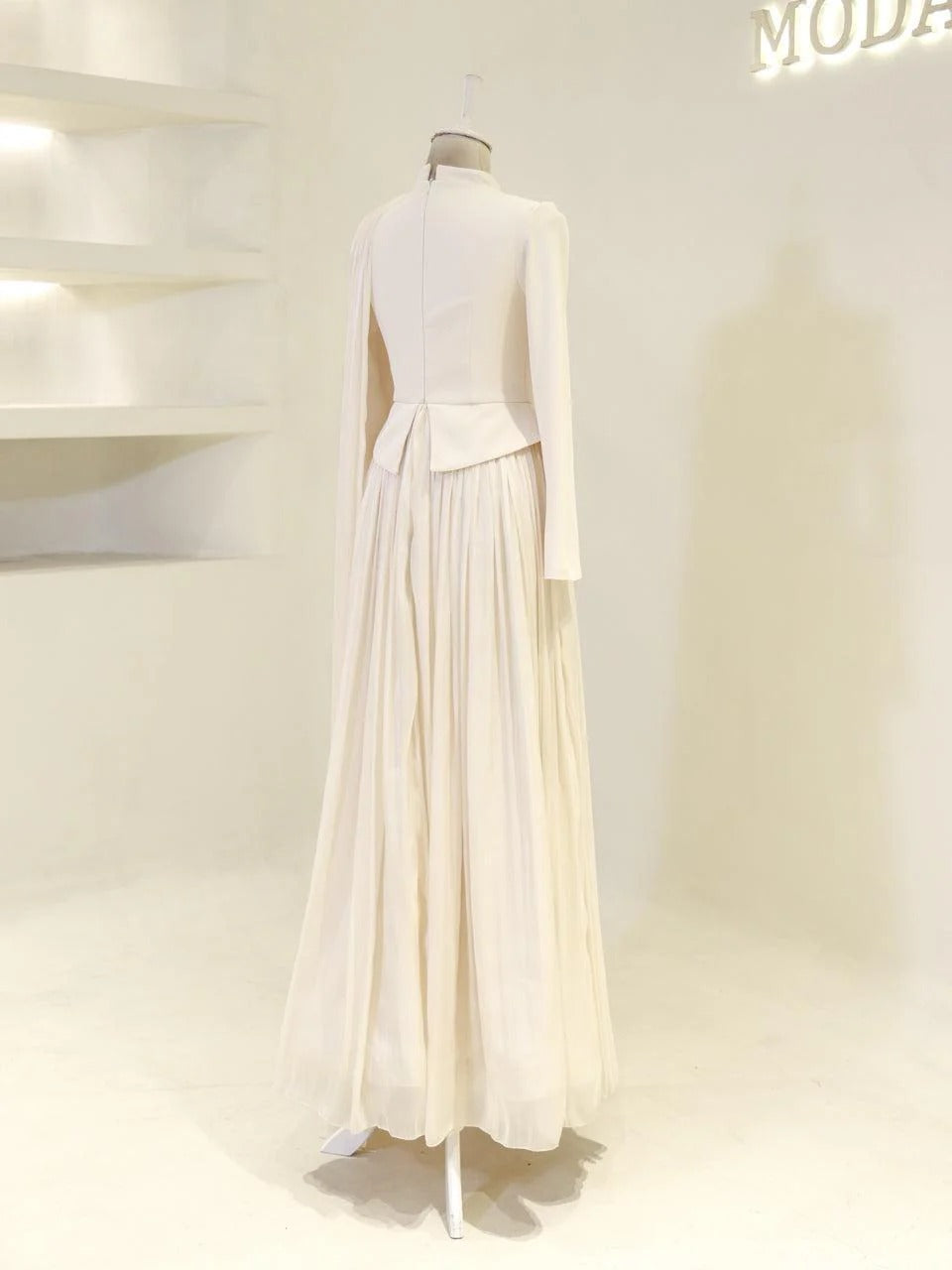 Beaded Embellished Maxi Evening Dress for Formal Events - Cream