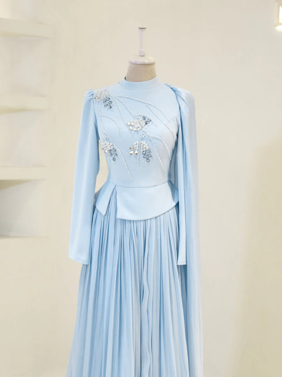 Beaded Embellished Maxi Evening Dress for Formal Events - Baby Blue