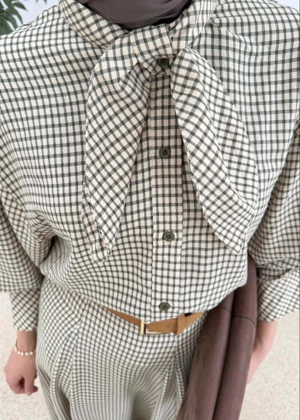 Green Viscose Checked Skirt & Top Set