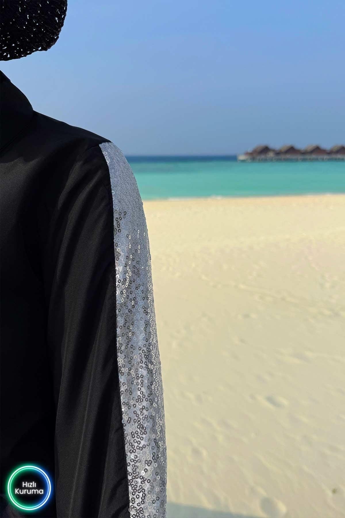 Sequin Detail Full Coverage Burkini - 2 Piece Luxury Modest Swimsuit