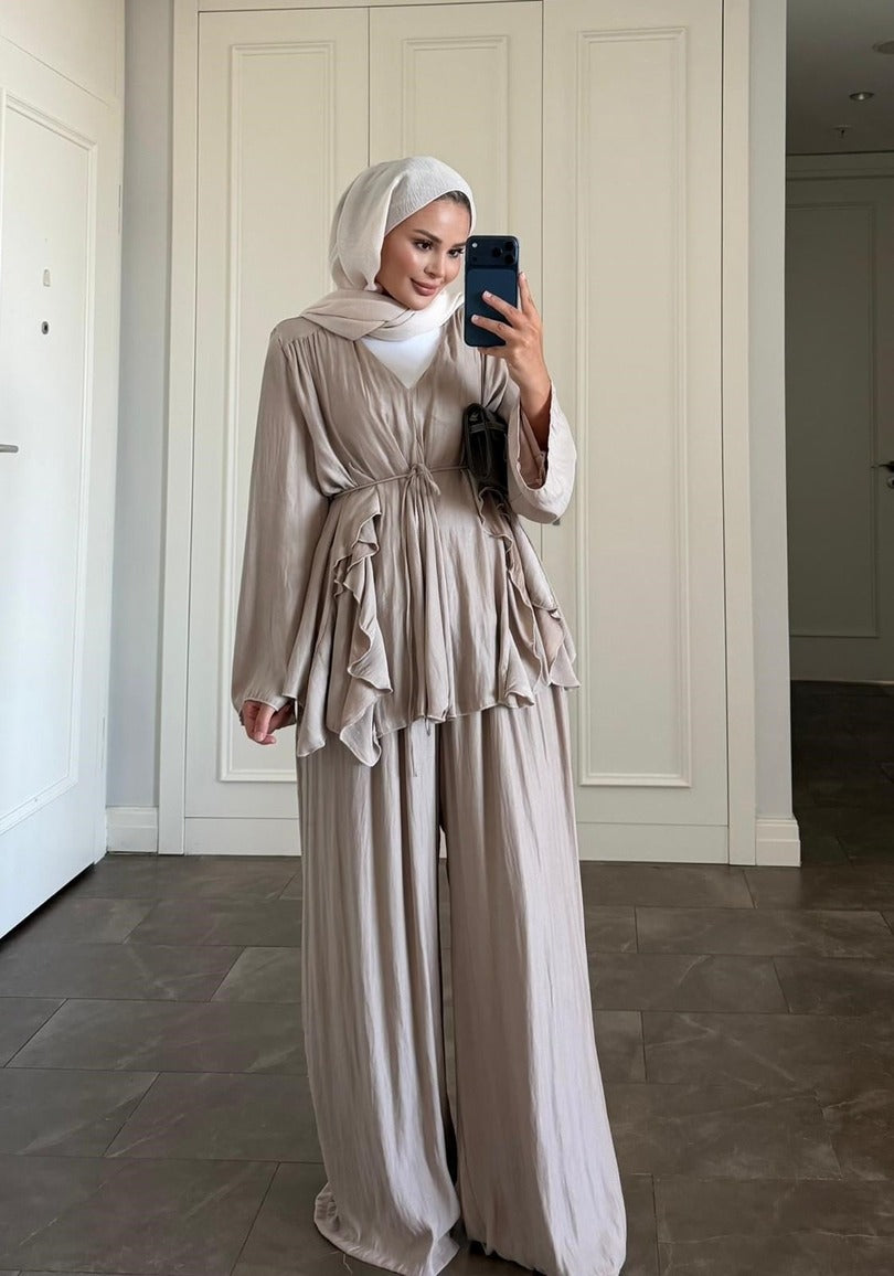 Blair Lined One Size Tunic Co-Ord - Beige