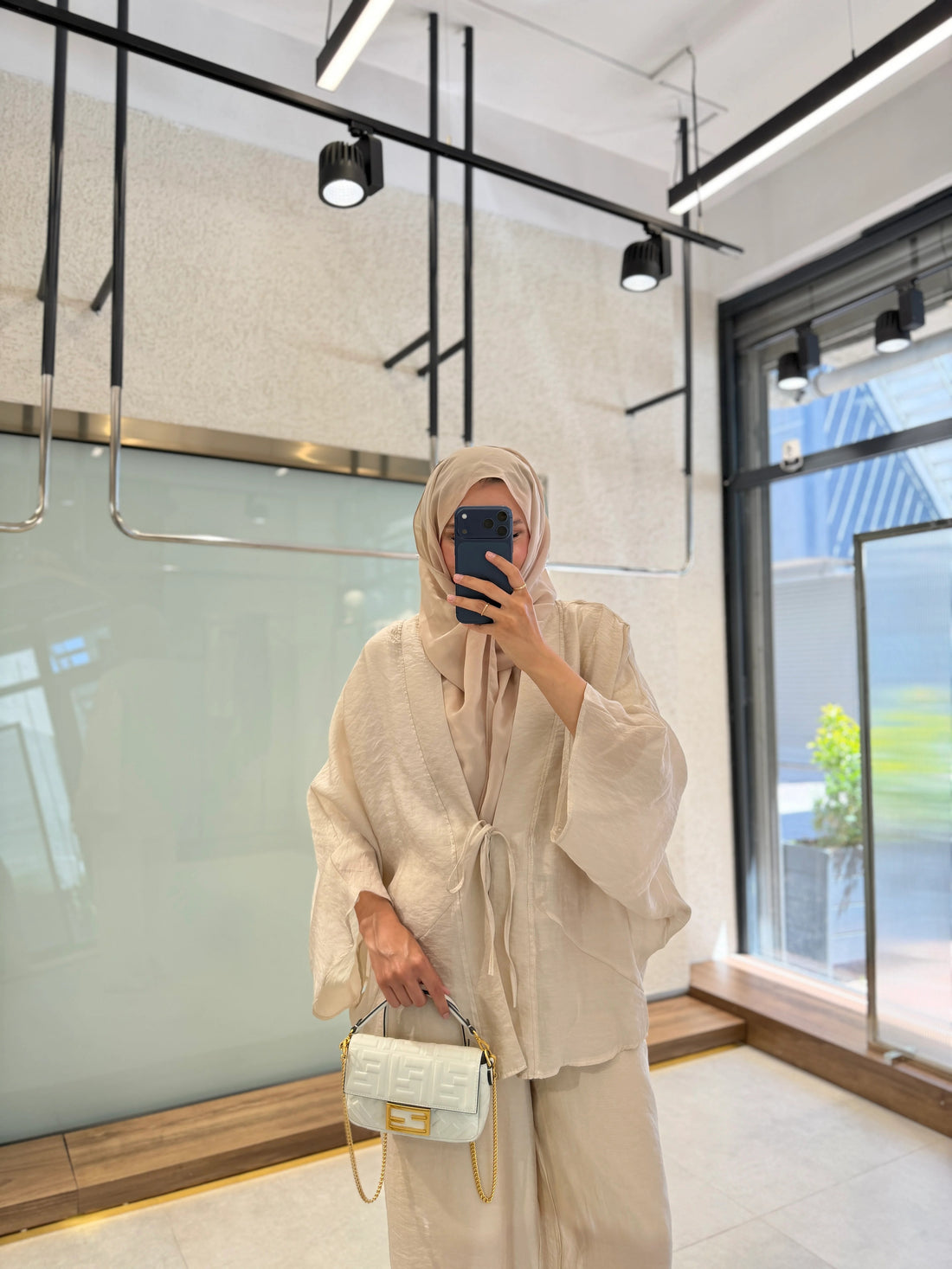 Ecrou Modest Kimono Pantolon Takımı - İki Parçalı Uyumlu Geniş Paça Kıyafet