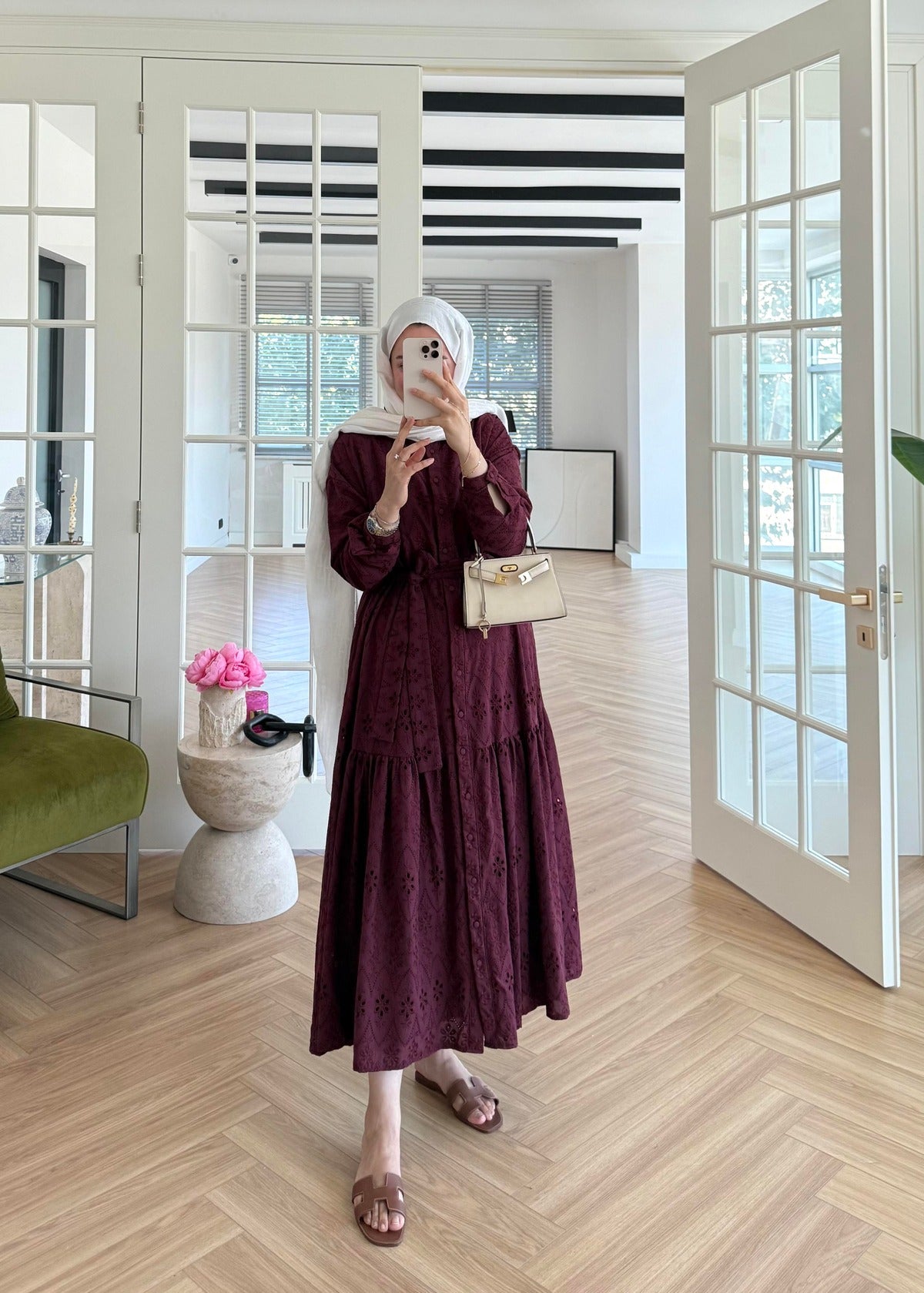 Lace Trim Dress – Burgundy