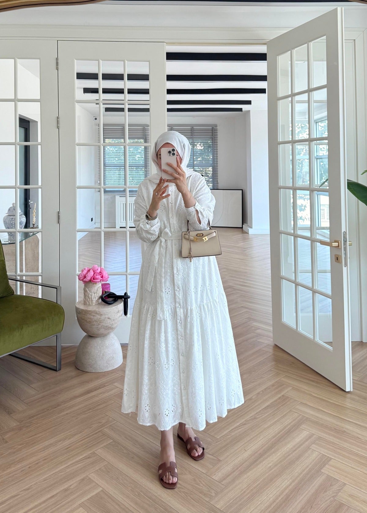 Lace Trim Dress – Ecru