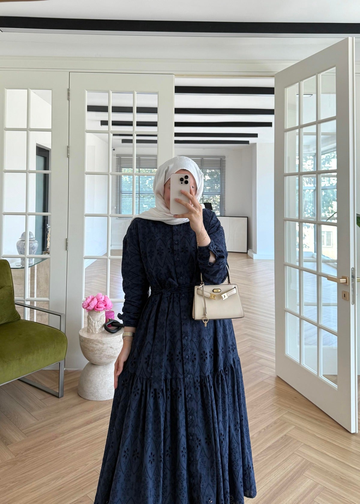 Lace Trim Dress – Navy Blue
