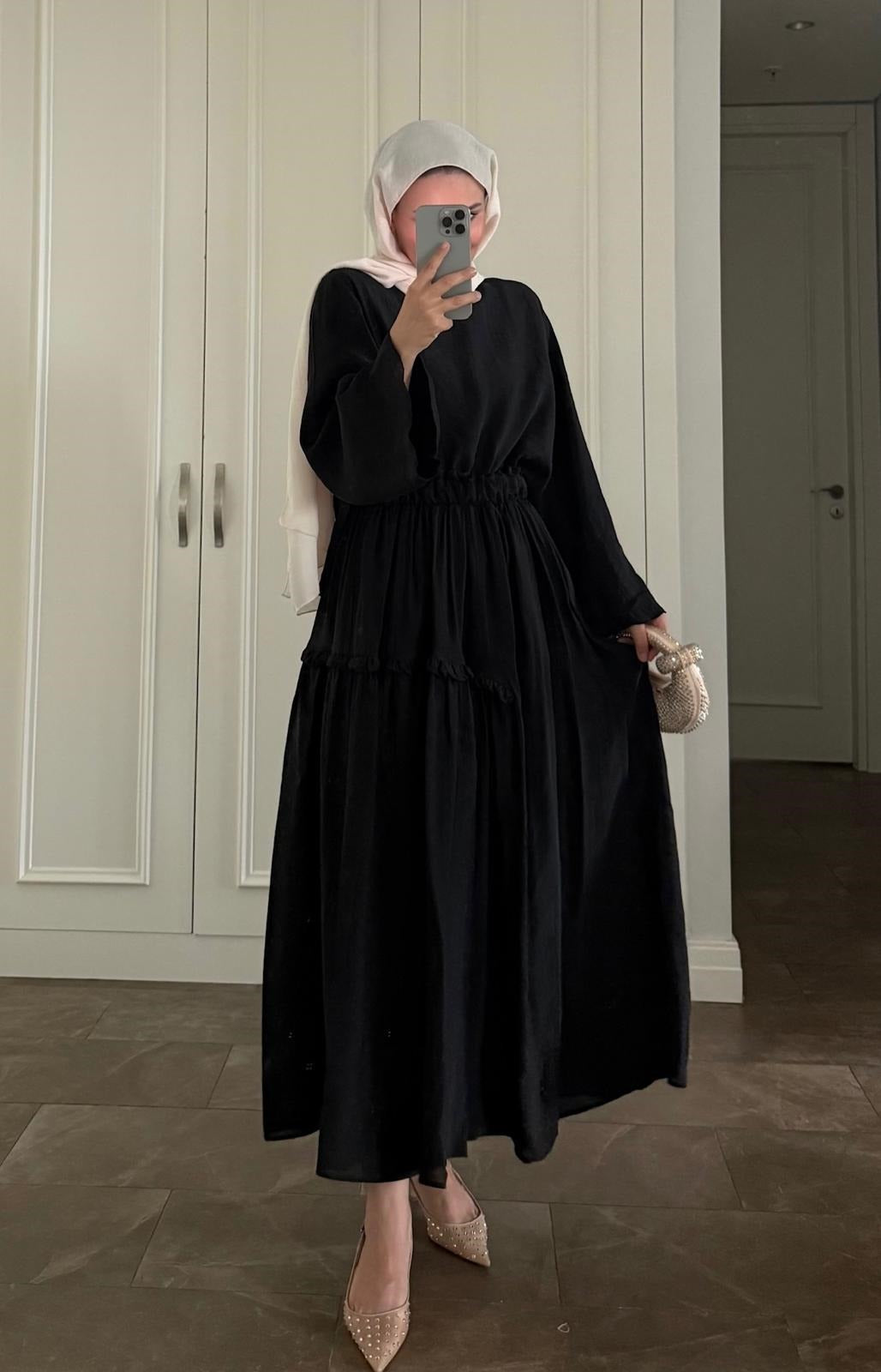 Black Layered Maxi Skirt Set with Elastic Waist