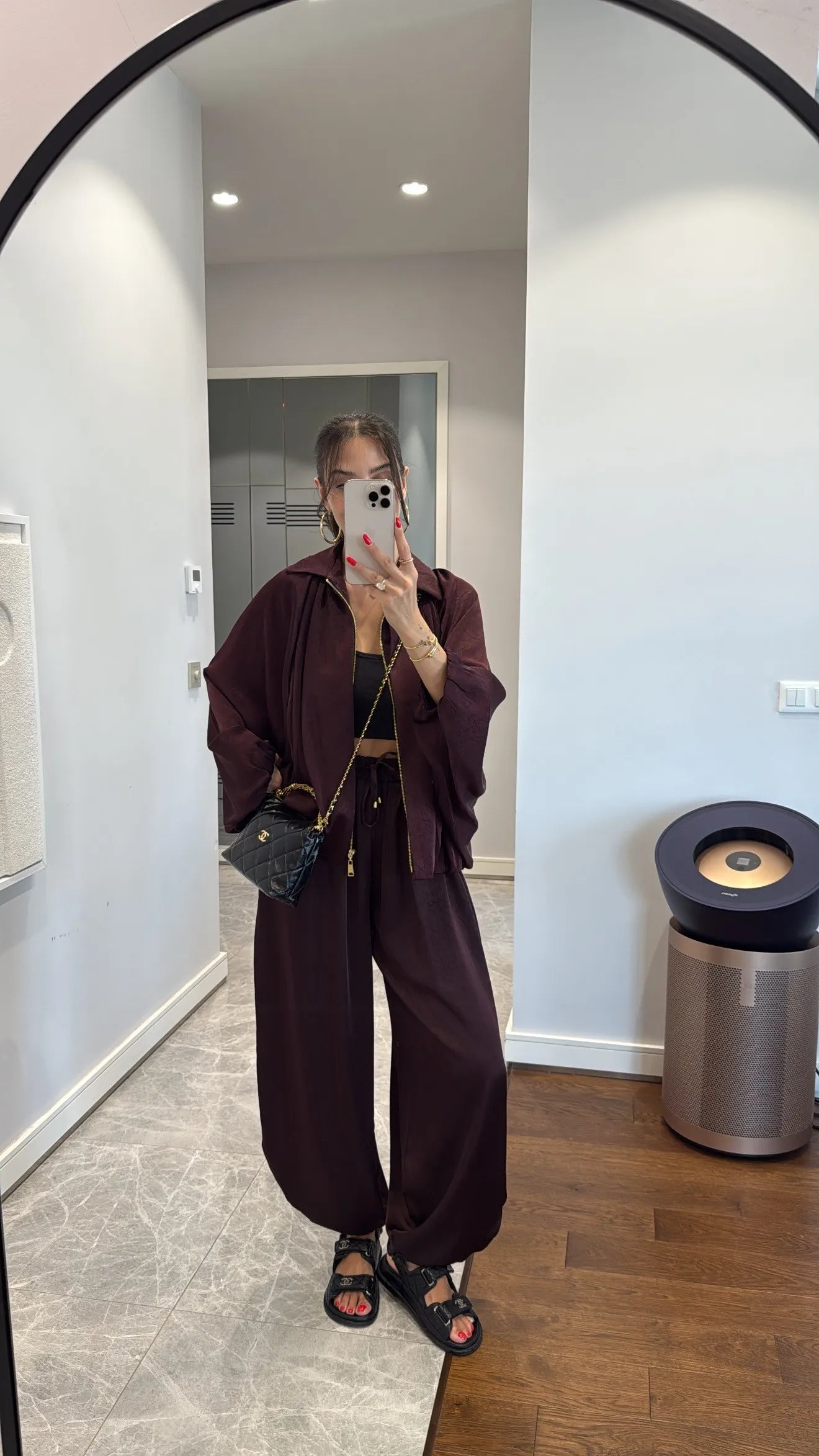 Burgundy Satin Bomber Jacket and Harem Pants Set
