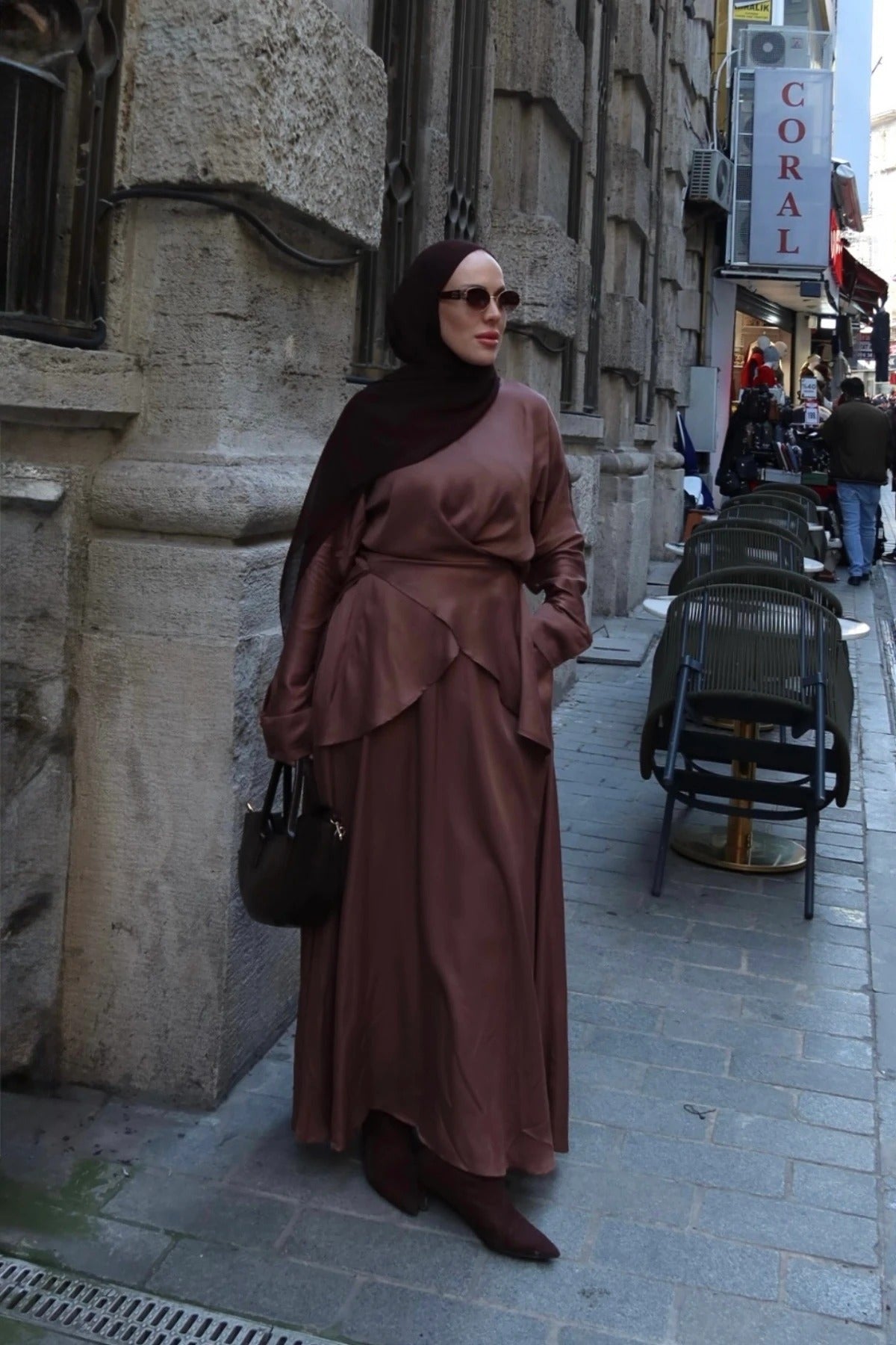 Satin Skirt & Top Set – Brown