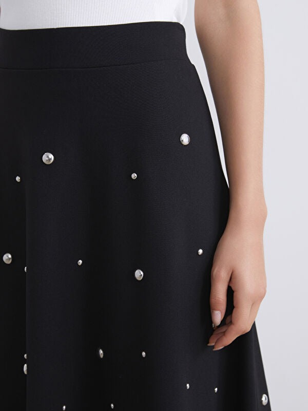 Metal-Appliqué Flared Skirt- Black