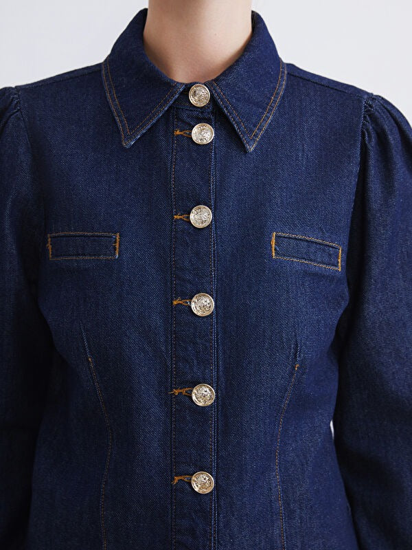 Indigo Shirt-Collar Women’s Denim Jacket