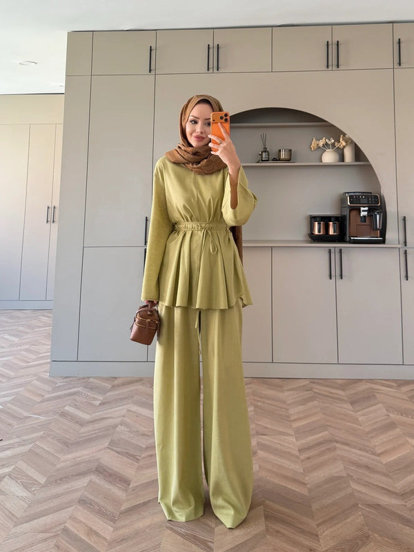 Judy Linen Trouser Set - Two-Piece Co-ord - Light Lime
