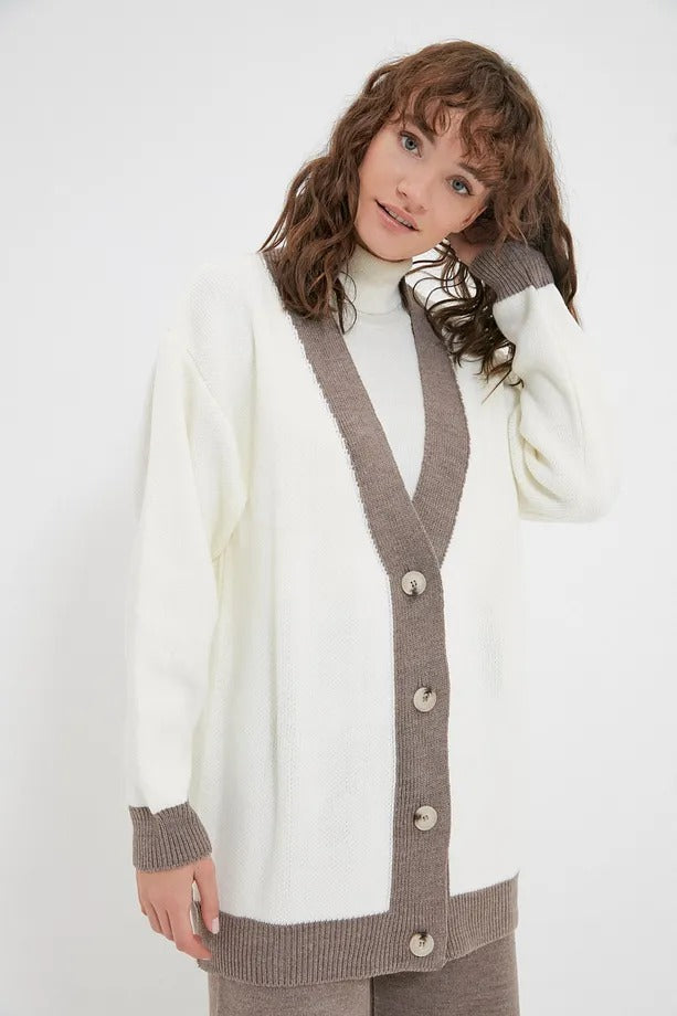 Mink Stripe Detail Knit Cardigan & Pants Set