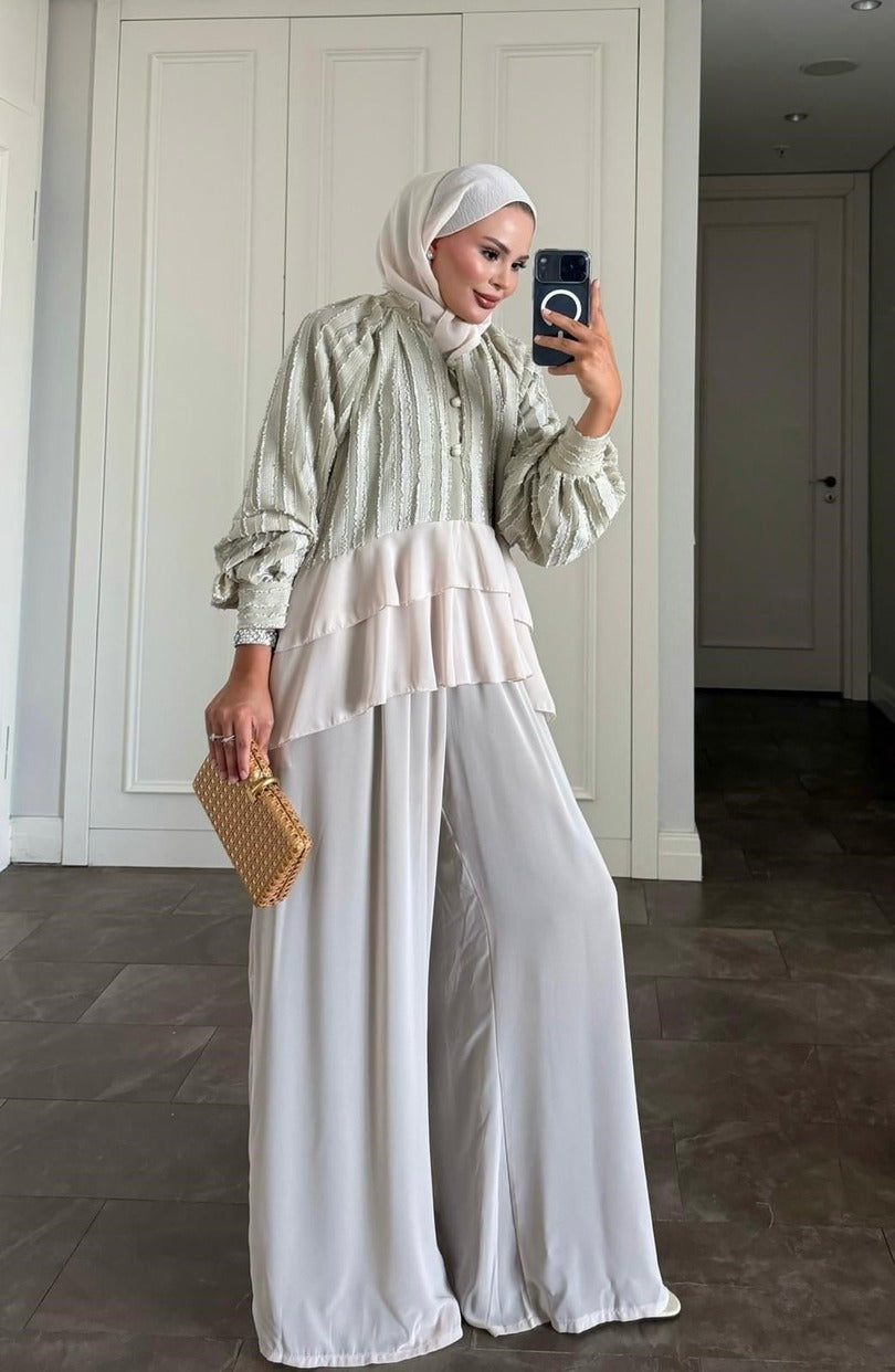 Furla Sage Modest Pant Set - Lined Two Piece High Low Outfit