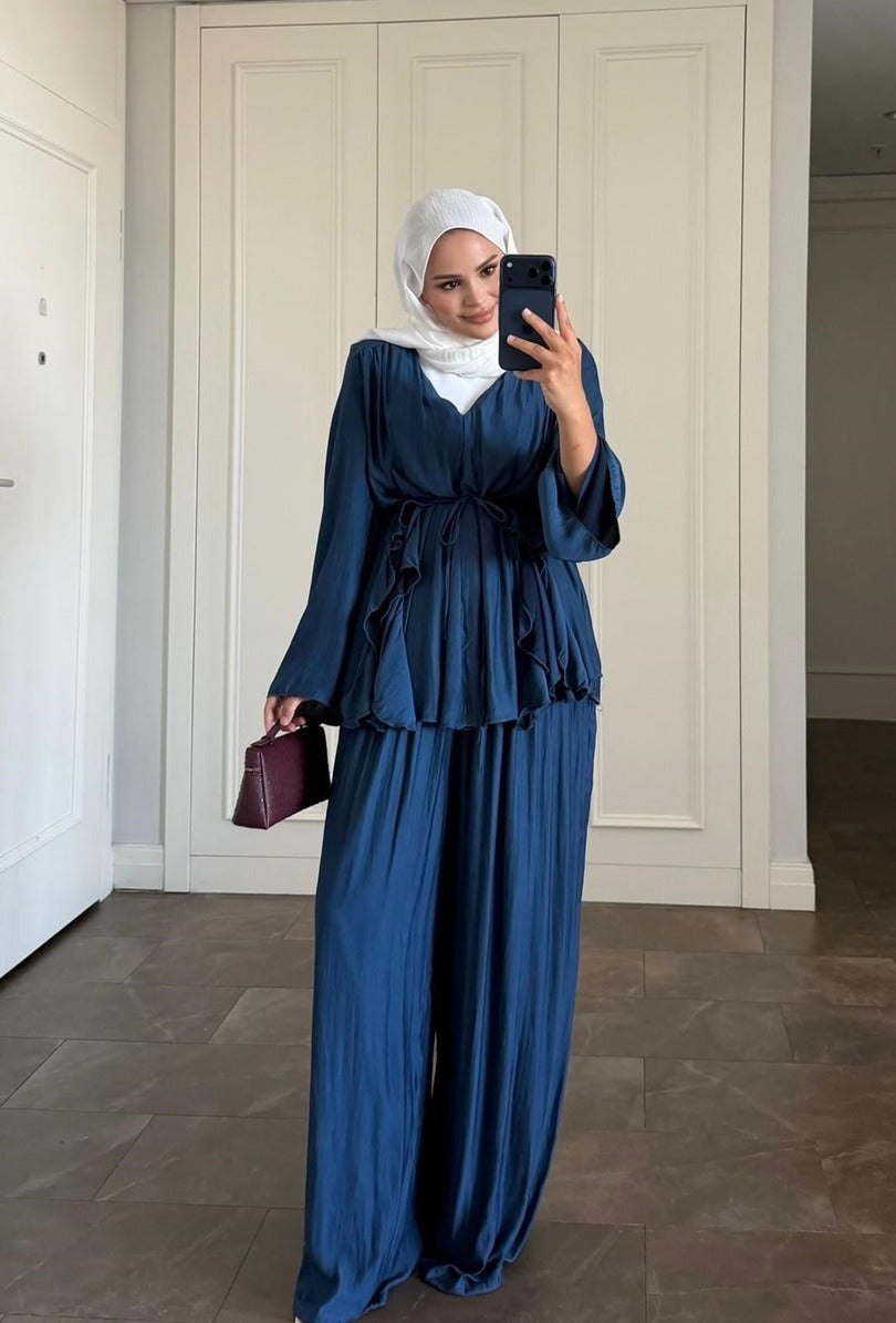 Blair Lined One Size Tunic Co-Ord - Navy Blue
