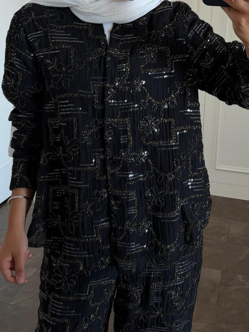 Lilly Modest Trousers Matching Set | Premium Tunic Co-Ord Suit - Black