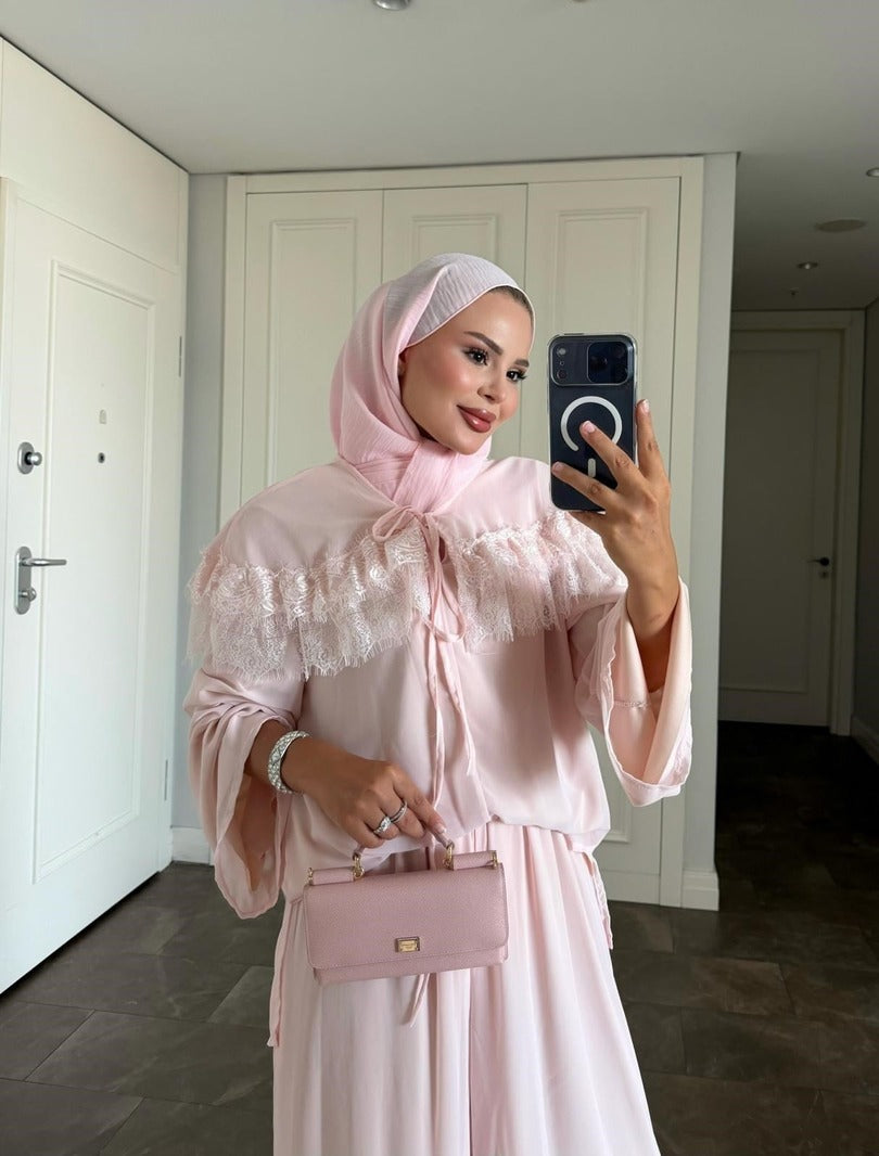 Ivana Pembe Tesettür Pantolon Takımı - Astarlı İki Parça Tunik ve Pantolon Kombini