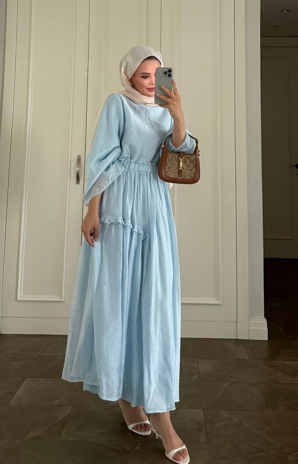 Baby Blue Layered Maxi Skirt Set with Elastic Waist