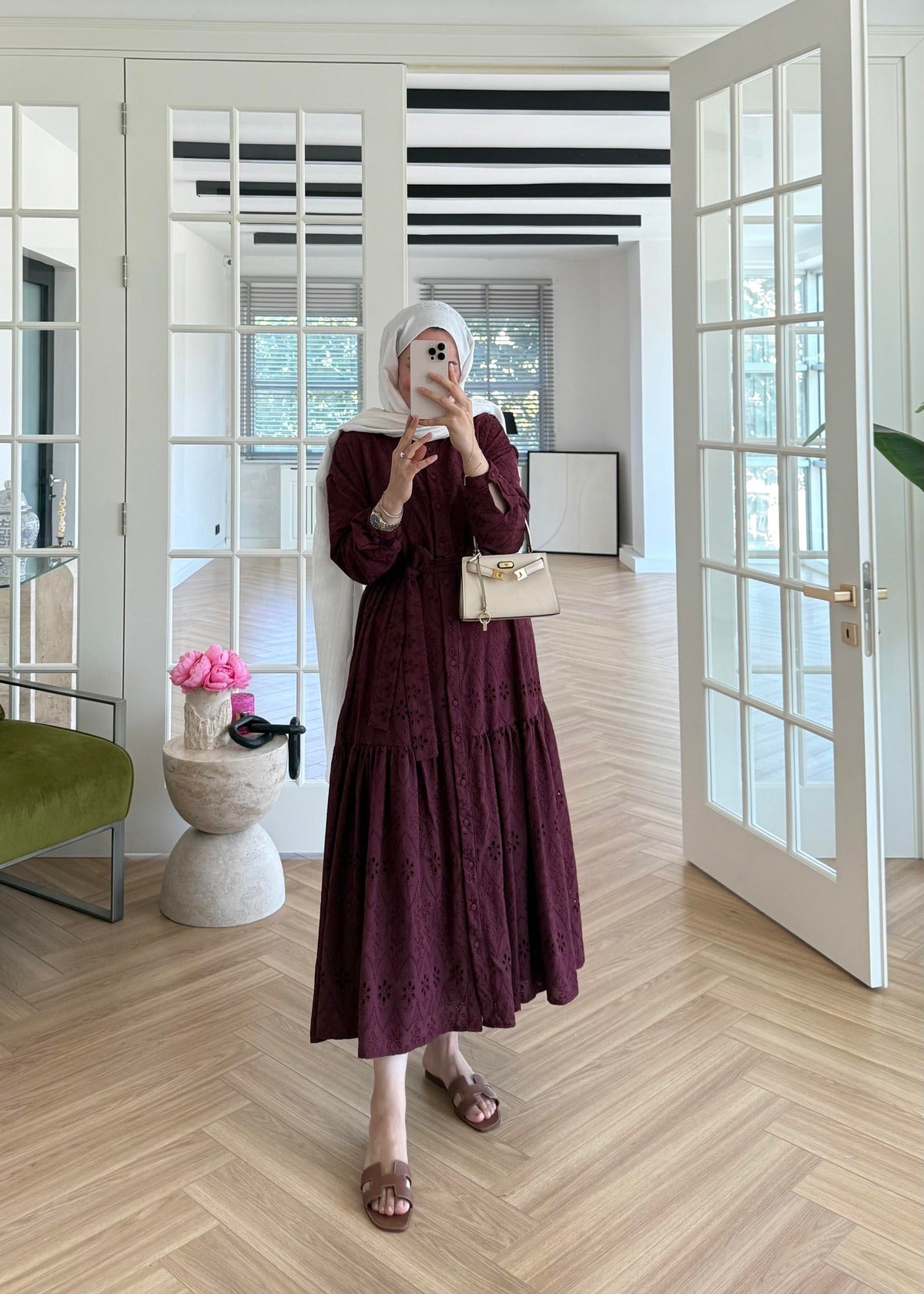 Lace Trim Dress – Burgundy