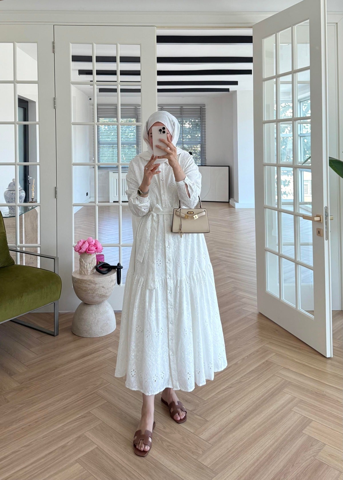 Lace Trim Dress – Ecru