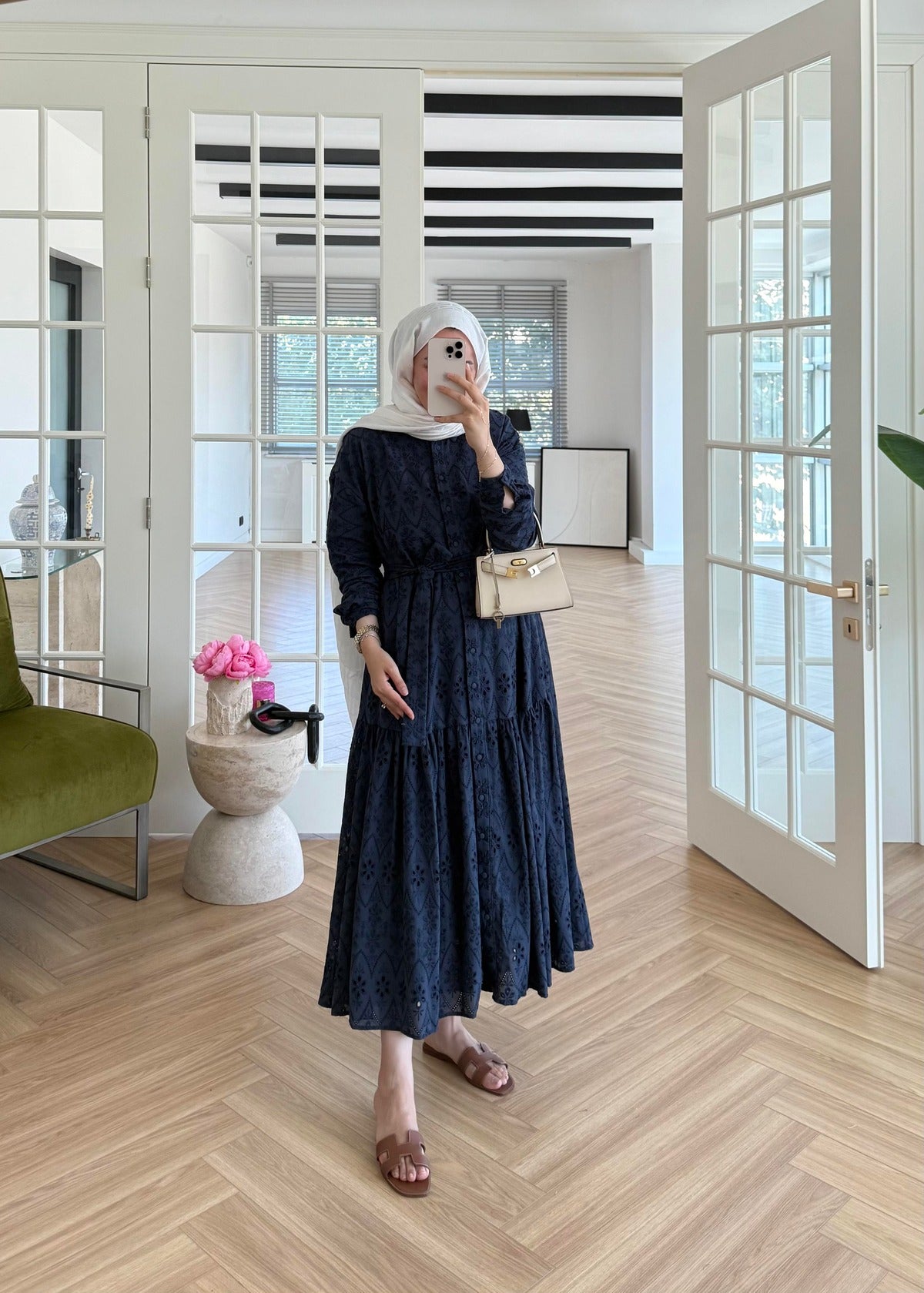 Lace Trim Dress – Navy Blue