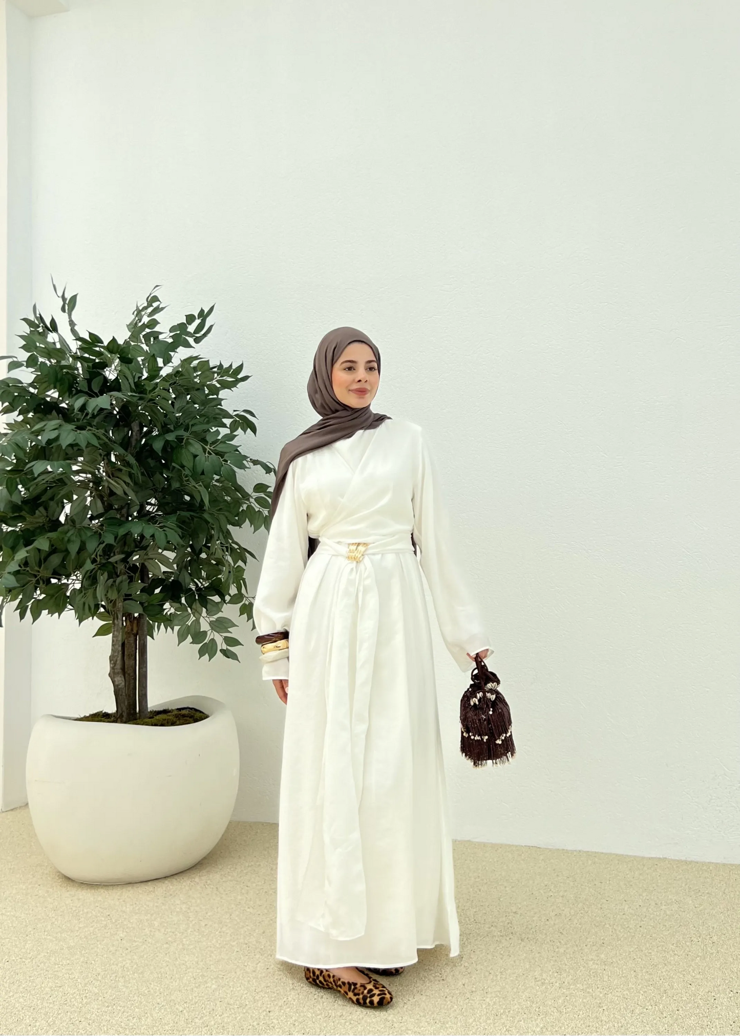 Ecru Tencel Dress with Buckle Detail