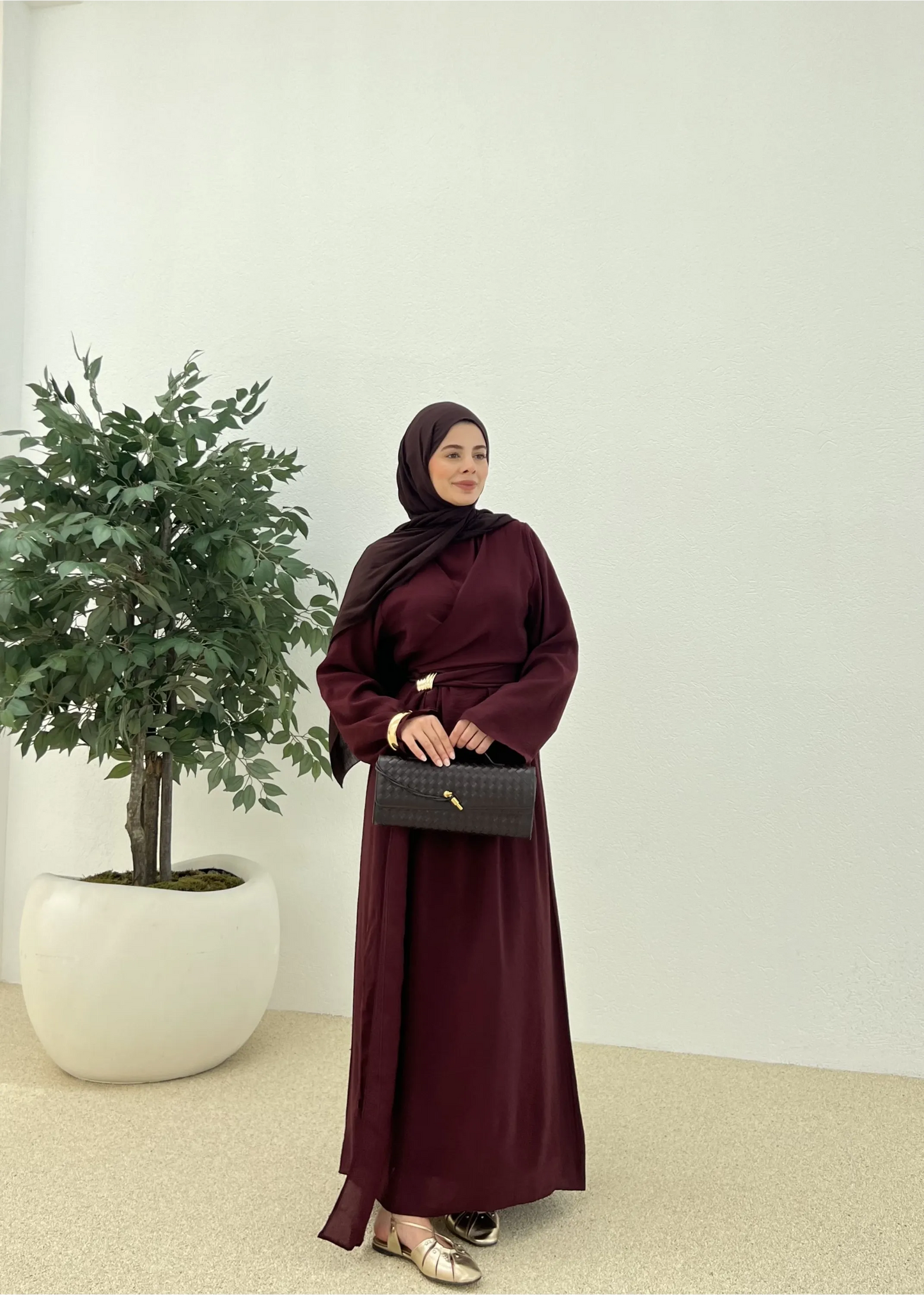 Burgundy Tencel Dress with Buckle Detail