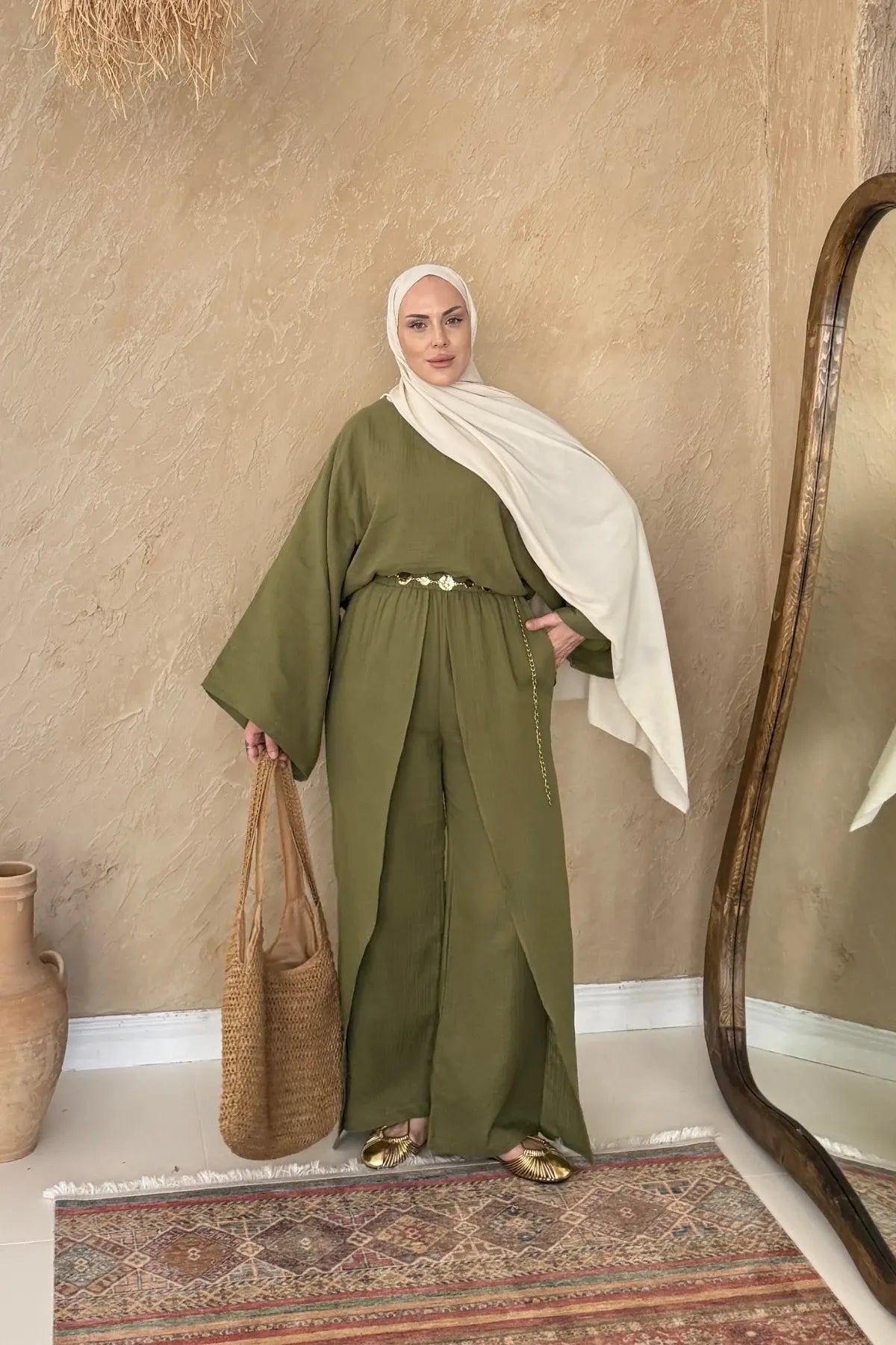 Relaxed Fit Green Muslin Jumpsuit
