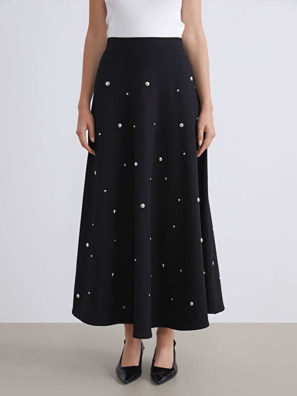 Metal-Appliqué Flared Skirt- Black