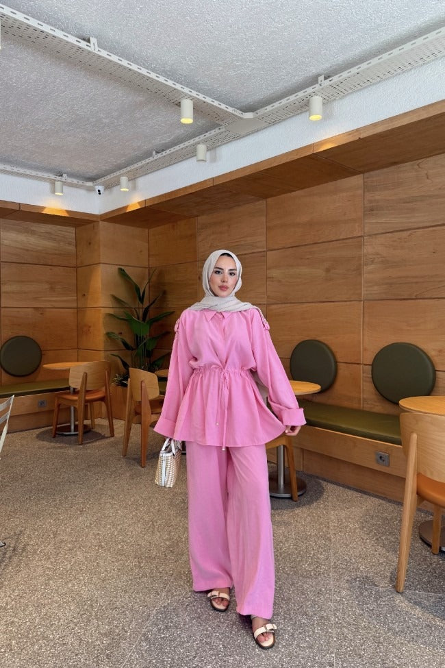 Epaulette Detail Modal Matching Set – Pink