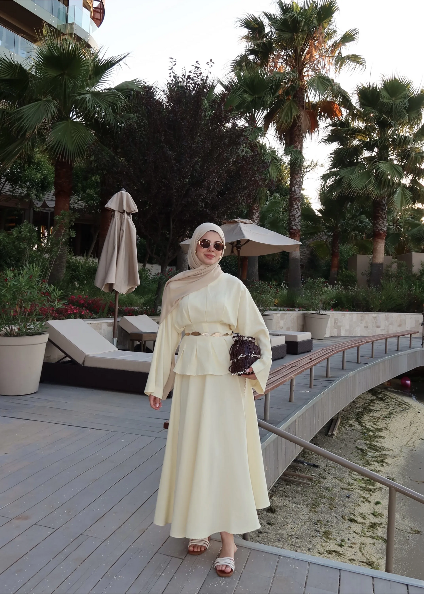 Butter Yellow Linen Pleated Maxi Skirt Set