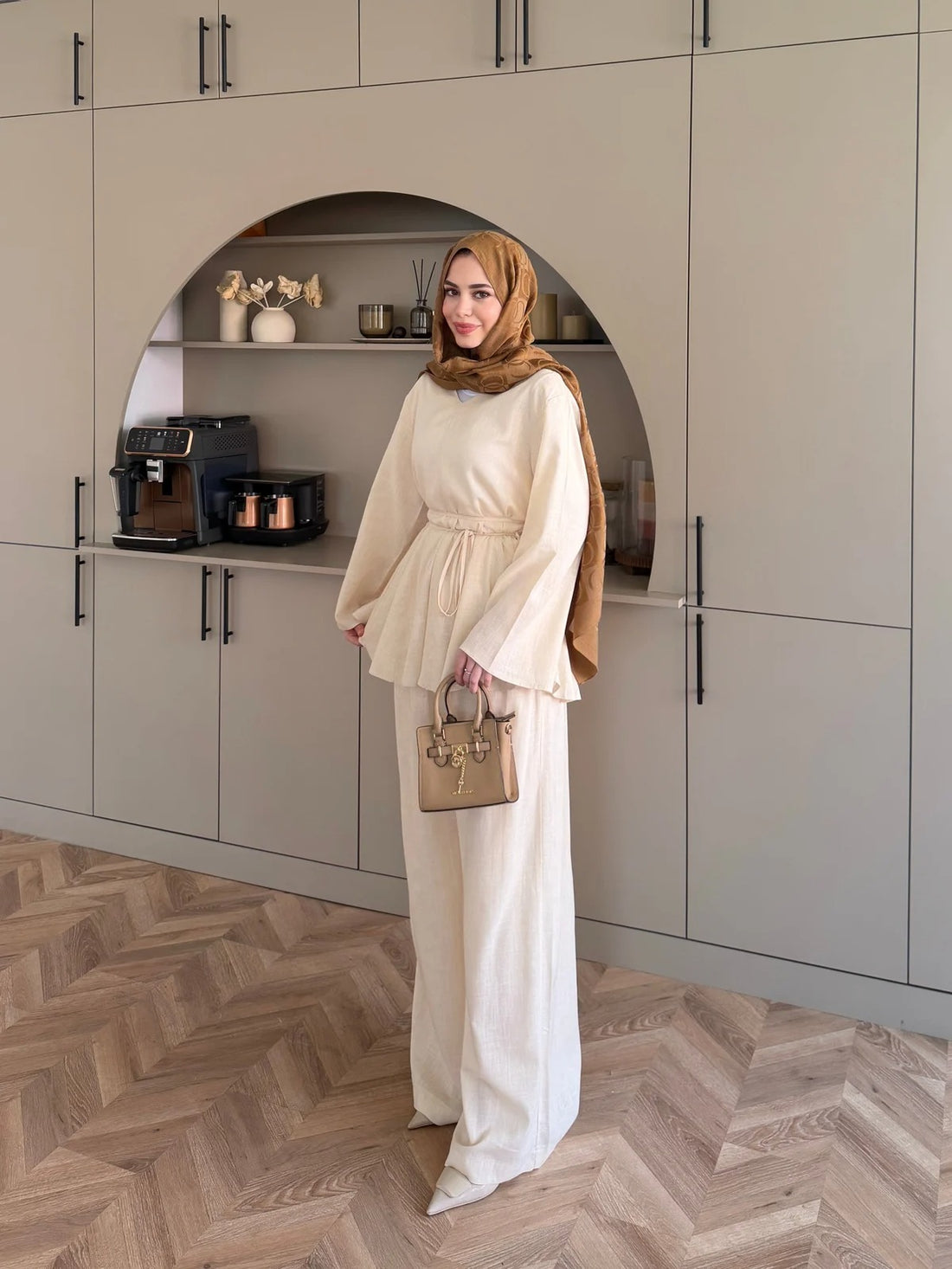 Judy Linen Trouser Set - Two-Piece Co-ord - Beige