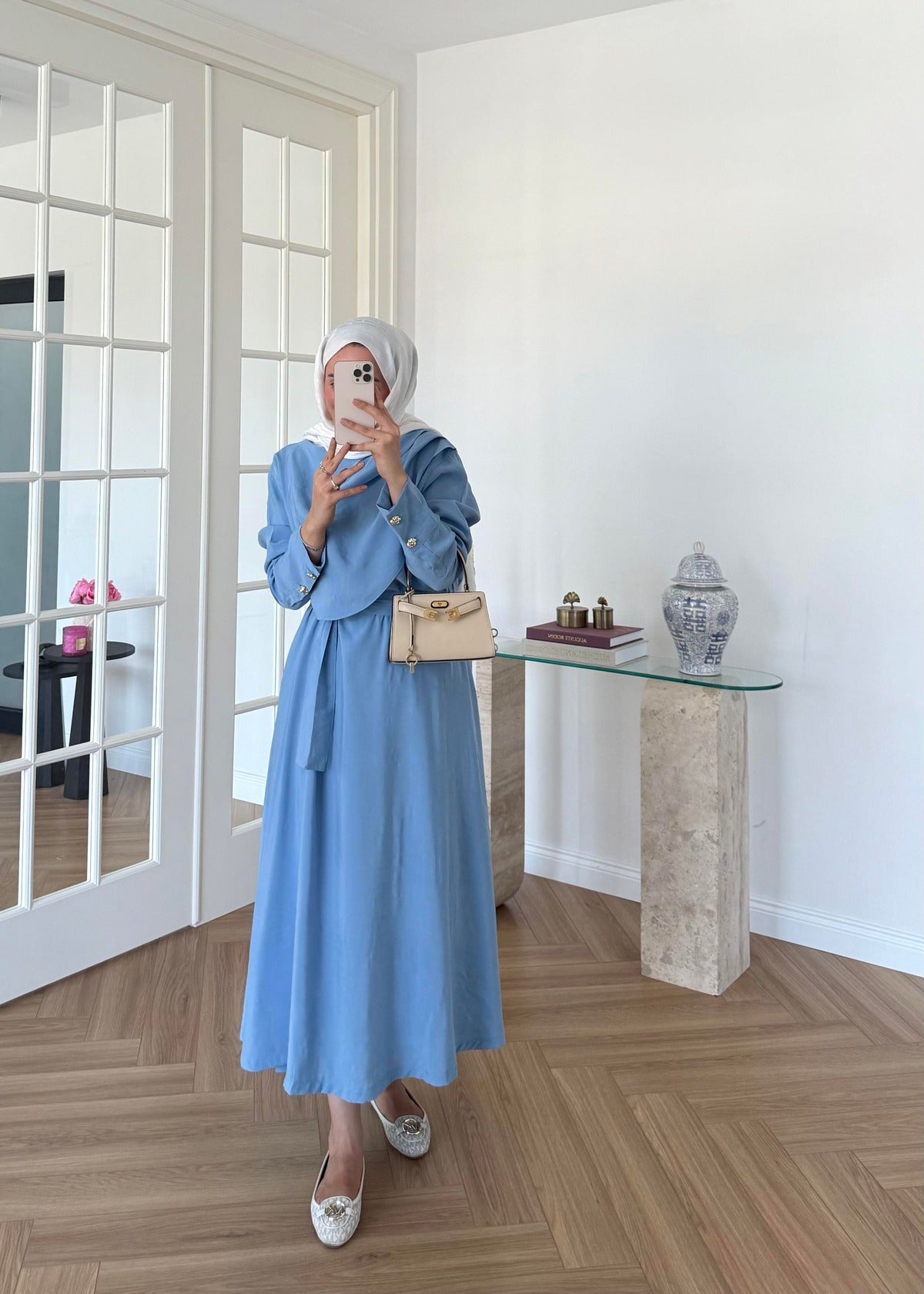 Blue Maxi Dress with Yoke Detail – Modal Fabric