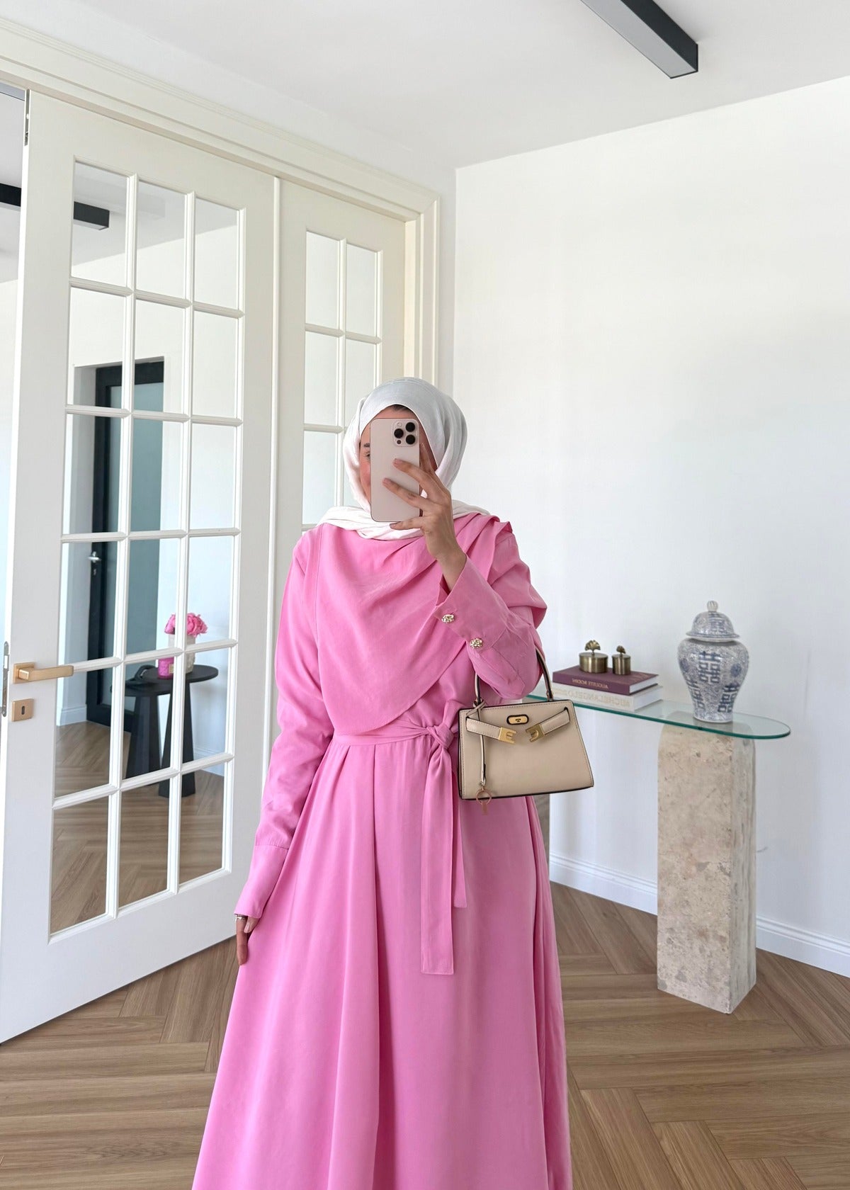 Pink Maxi Dress with Yoke Detail – Modal Fabric