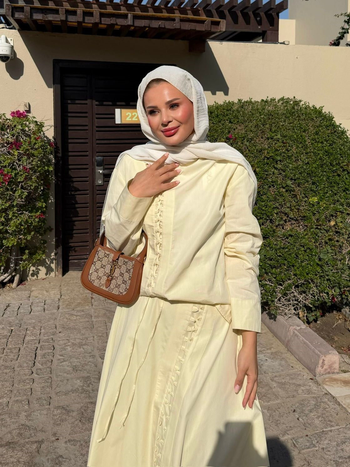 Ruffle Trim Button-Down Co-ord Set with Flared Maxi Skirt - Yellow